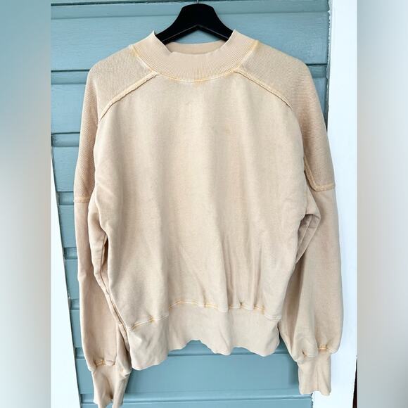 Free people balloon sleeve pullover sweatshirt 100% cotton boho butter yellow L - Picture 2 of 9